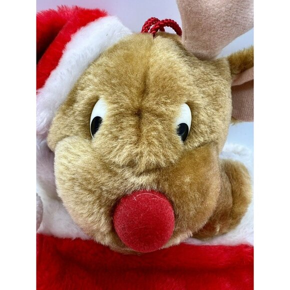 Rudolph Reindeer Christmas Stocking Plush 3D Santa Hat Stuffed Animal 22 inch - Picture 3 of 8
